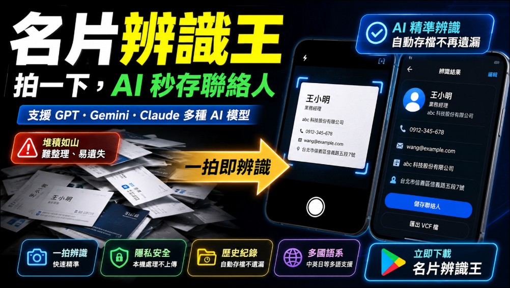 名片辨識王：無廣告的免費名片辨識整理...